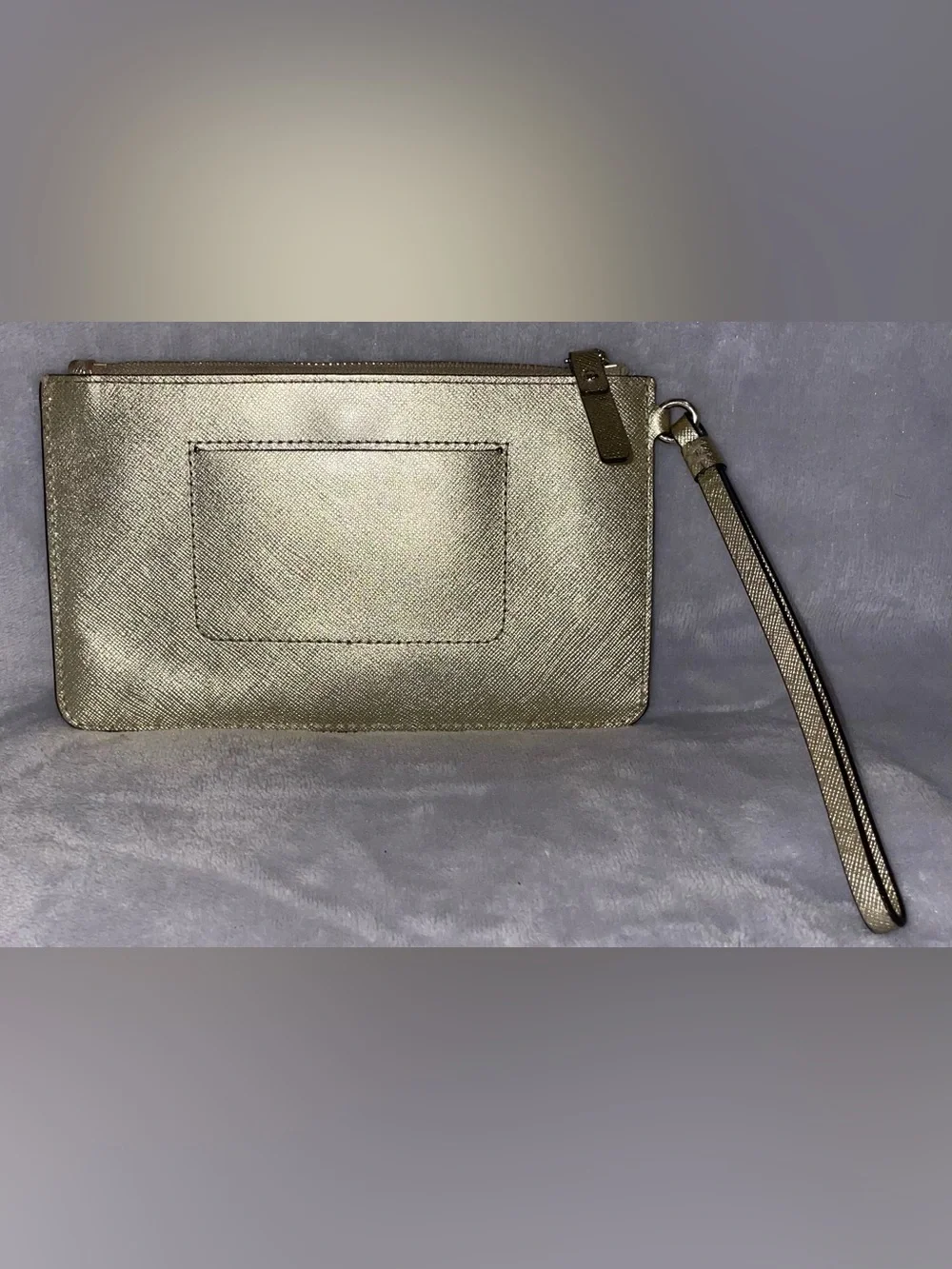 Kate Spade Gold Saffiano Leather Wristlet Clutch Wallet Pouch Polka Dot Lining
